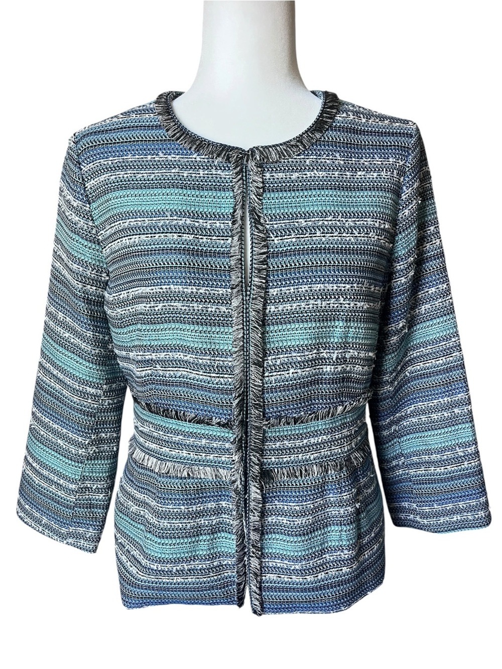 Nanette Nanette Lepore Blue Multi Tweed Fringe Blazer Jacket Size 8